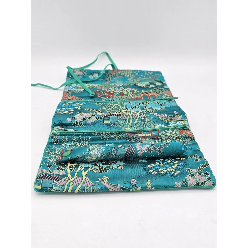 VTG‎ Turquoise Travel Jewelry Organizer Roll Foldable Jewelry Storage Holder